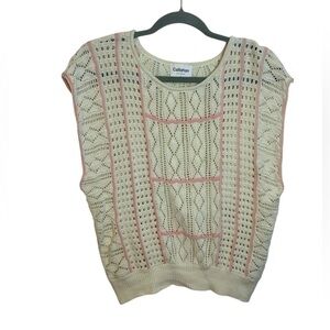 Callahan Knitwear Cream & Baby Pink Crochet Pointelle Knit Sweater Vest